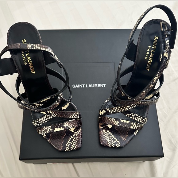 Authentic YSL Snake Print Leather Sandal Heels - Picture 1 of 3